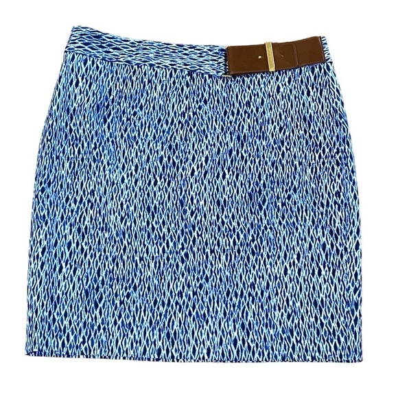 Michael Kors Blue Shibori Print Belted Pencil Skirt Size 12 - Picture 3 of 8